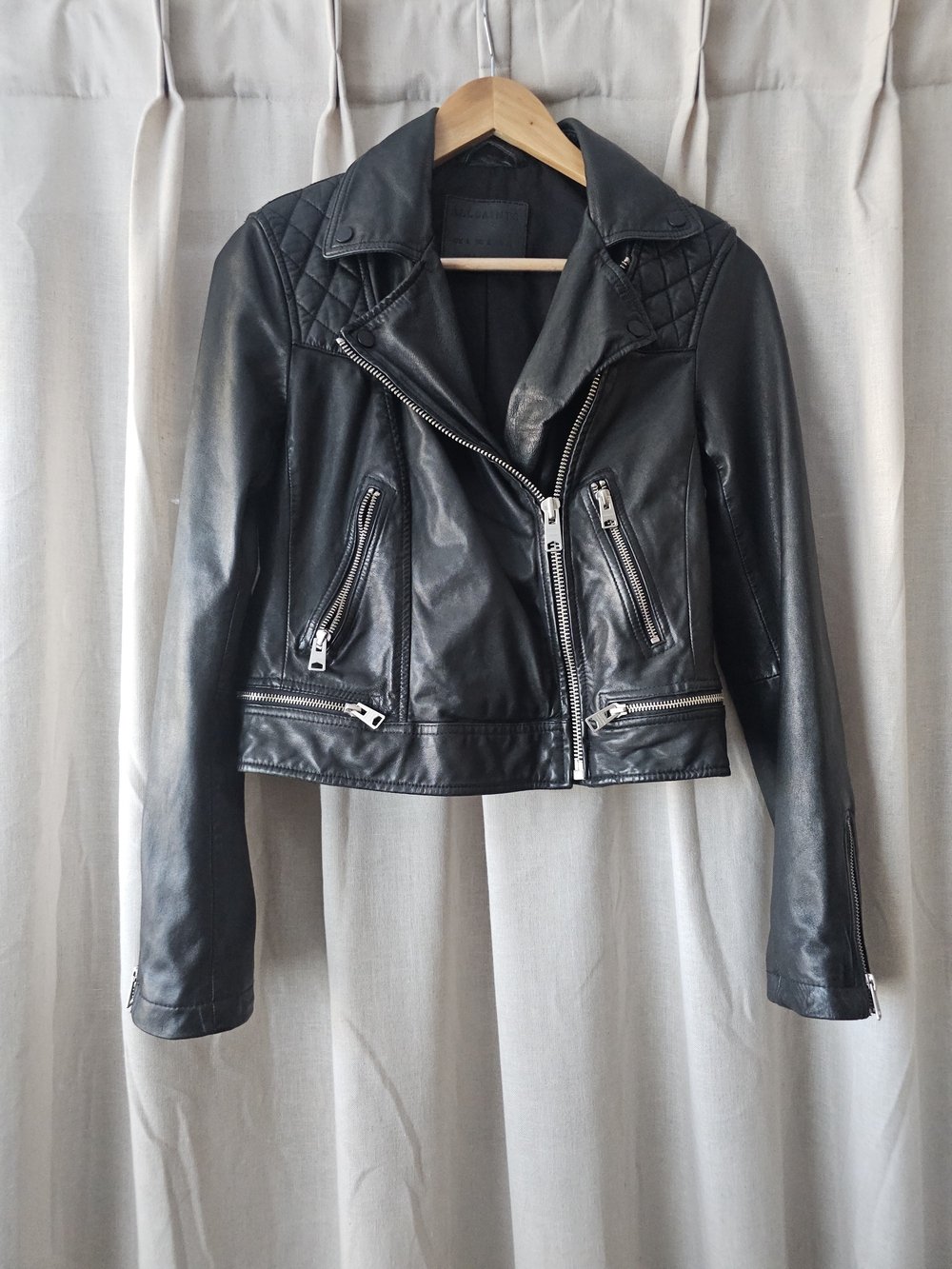 AllSaints Black Quilted Leather Biker Jacket